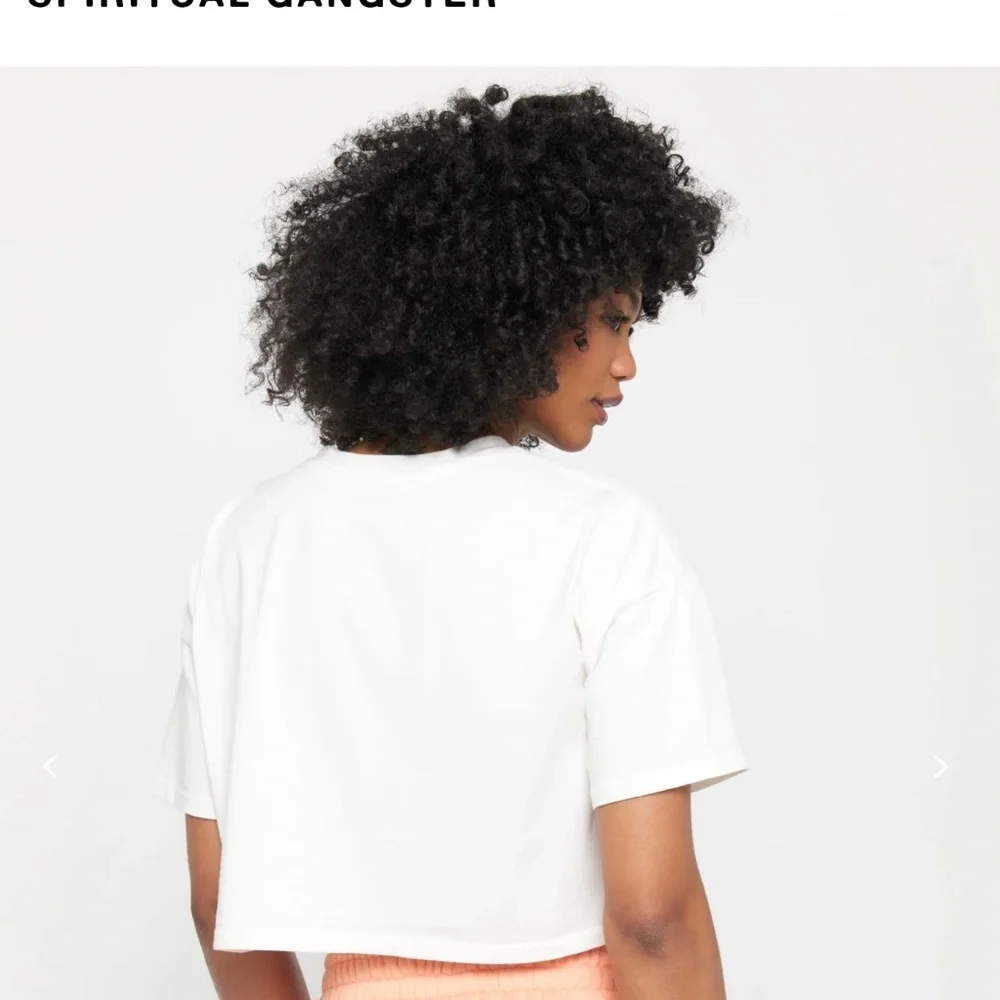 NEW Set of 2 crop tees from Spiritual Gangster size small, 1 black tee 1 white - Picture 3 of 9